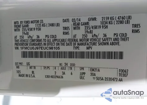 2014 Ford Escape Titanium from USA, damaged, VIN 1FMCU0J97EUC98105